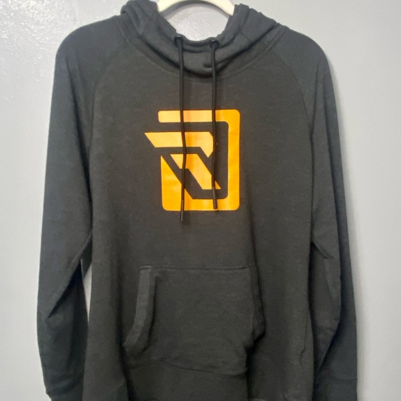 New Era Tops - New Era Charcoal Hoodie with Vibrant Orange Emblem